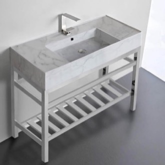 Console Bathroom Sink Modern Marble Design Ceramic Console Sink and Polished Chrome Base, 40